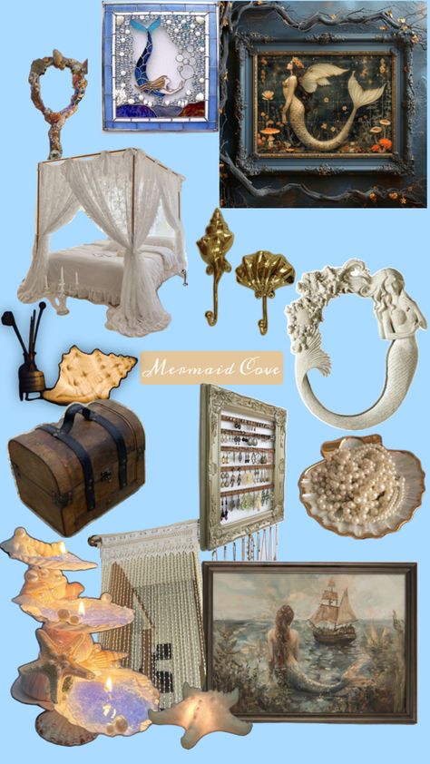 Thrift Decor Ideas, Thrift Decor, Beach House Room, Siren Core, Mermaid Cove, Mermaid Core, Mermaid Room, Thrift Finds, Room Makeover Bedroom