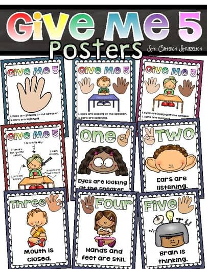 Give Me Five Classroom Management Poster Set by Cameron Brazelton Give Me 5 Poster Classroom Management, Give Me Five Poster, 3k Classroom, Class Management Ideas, Management Poster, Nanny Job, Classroom Behavior Chart, Early Head Start, Classroom Incentives