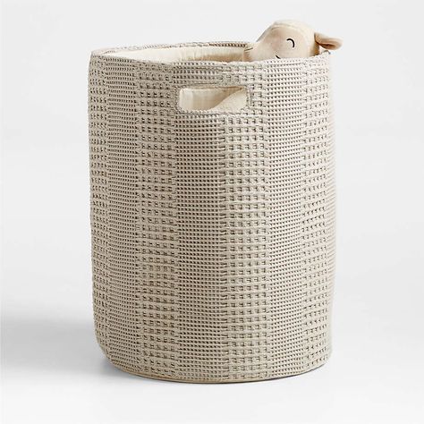 Nella Grey Waffle Weave Kids Hamper + Reviews | Crate and Barrel Blue Oven, Kids Laundry Hamper, Kids Hamper, Large Toy Storage, Woven Hamper, Scandi Home Decor, Knitted Basket, Bathroom Storage Basket, Kid Laundry