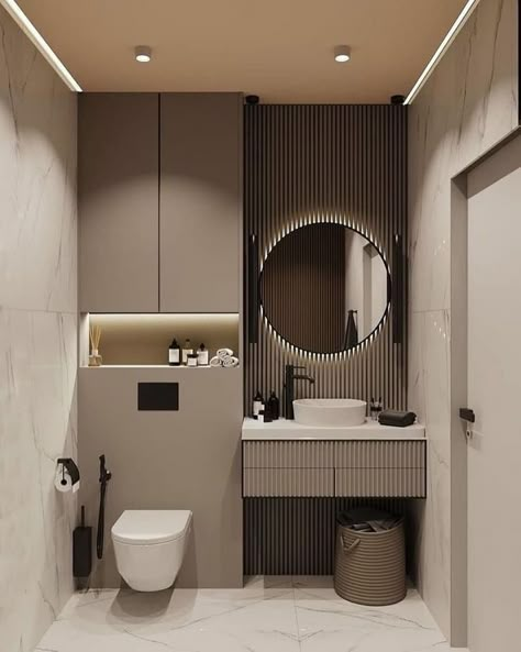 Small Bathroom Interior, Modern Small Bathrooms, Luxury Master Bathrooms, Restroom Design, Sleek Bathroom, Light Mirror, Washroom Design, Mirror Vanity, Small Bathroom Ideas On A Budget