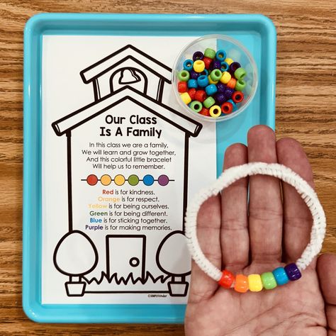 If you are reading Our Class is a Family with your students, then you will love this activity. Create a fun bracelet where each bead represents a different important part of being in a family. This set comes with printables that can be used as posters or stapled into a book as well as a ... Read more Pre K Book Activities, Pre K School Activities, Family Projects Kindergarten, Class Is A Family Bracelet, Our Class Is A Family Craft Kindergarten, Special Needs Activities Teaching, Love Is A Family Book Activities, Our Class Is A Family Bracelet Activity, Family Craft For Kindergarten