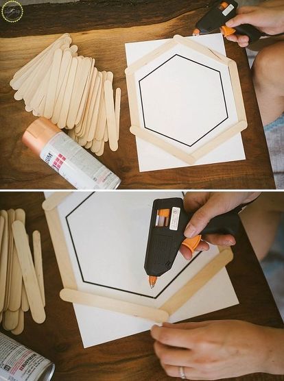 You've probably never seen popsicle sticks look this good! Diy Honeycomb, Hexagon Shelf, Bee Birthday Party, Diy Popsicle, Deco Nature, Bee Party, Bee Birthday, Popsicle Stick Crafts, Popsicle Stick