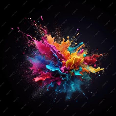 Premium AI Image | splash and explosion of paint colors isolated on black background Paint Explosion, Black Background Images, Abstract Images, Paint Splatter, Black Background, Black Backgrounds, Color Splash, Background Images, Graphic Resources