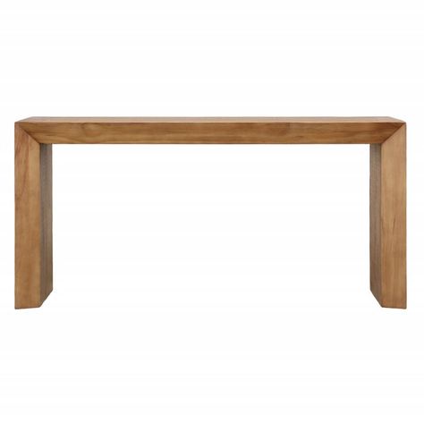 Salvaged pine wood modern waterfall design console table with beveled edges. Natural finish gives this table a warm, inviting feel. Perfect for a modern, contemporary, or farmhouse interior. Each table will vary in exact tones, grain, and inherent imperfections. Weight of console is approx. 75 lbs. Waterfall Console Table, Waterfall Console, Modern Waterfall, Waterfall Design, Farmhouse Interior, Beveled Edge, Console Table, Modern Contemporary, Pine Wood