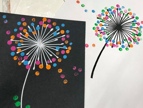 Whimsical Dandelion Painting Tutorial for Beginners | SCYAP Q Tip Art Dot Painting, Q Tip Art, Flower Bulletin Boards, Polka Dot Art, Dandelion Painting, Q Tip Painting, Canvas Inspiration, Dandelion Art, Abstract Art Diy