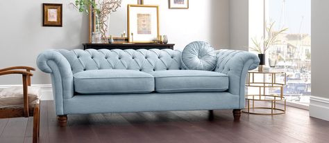 grey walls, blue sofa Granny Pods Floor Plans, Budget Sofa, Light Blue Sofa, Sofa Uk, High Quality Sofas, Sofa Manufacturers, Simple Sofa, Family Furniture, Blue Sofa