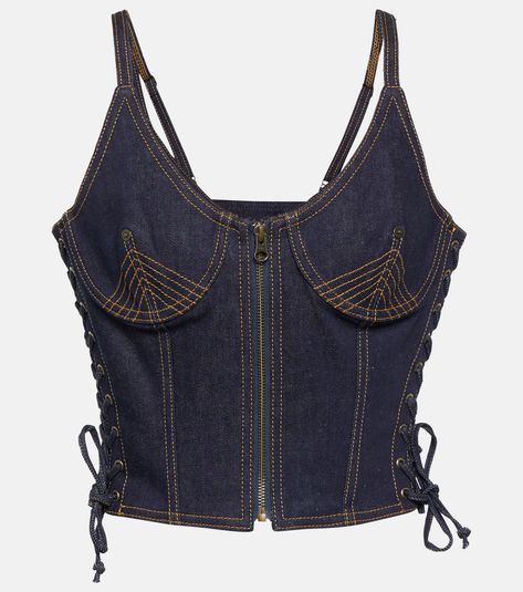 Corset And Jeans, Jean Paul Gaultier Women, Denim Bustier, Denim Corset Top, Top Jean, Denim Corset, Cropped Tops, Jean Top, Denim Details