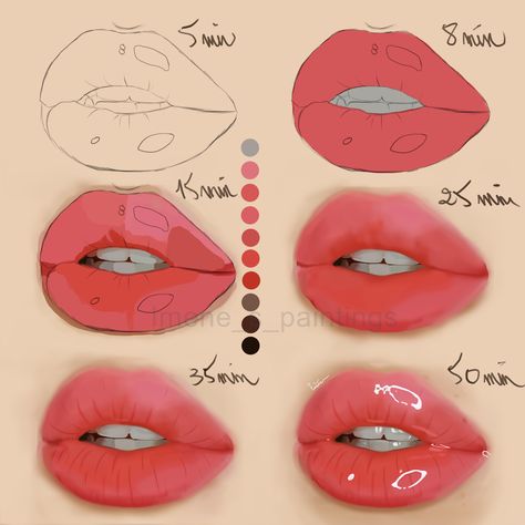 Glossy Lips Drawing, Lip Tutorial Drawing, How To Draw Lips, Rembrandt Paintings, Draw Lips, Pop Art Lips, Anime Lips, Tree Drawings Pencil, Lip Drawing