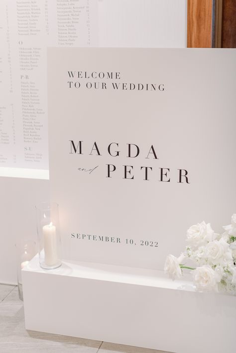 Modern Minimalist Wedding Welcome Sign, Modern Elegant Wedding Signage, Classic Wedding Signs, Timeless Seating Chart, Welcome Seating Chart Wedding, Wedding Welcome Sign And Seating Chart, Seating Chart Wedding Ideas Elegant, White Wedding Seating Chart, Wedding Chart