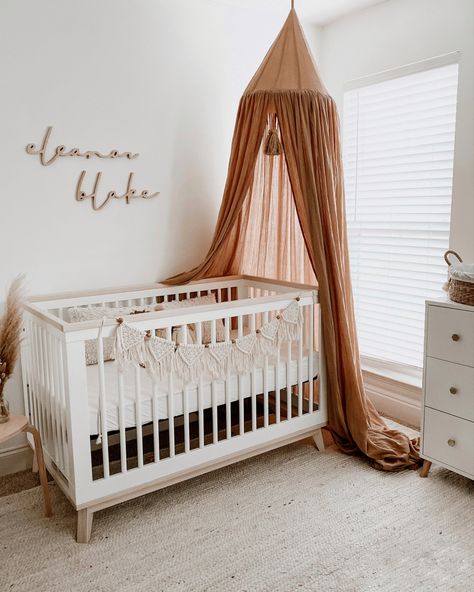 Corner Crib Decor, Boho Crib Decor, Crib In Corner Of Nursery, Corner Crib Nursery, Nude Nursery, Montessori Baby Bedroom, White Crib Nursery, Boho Girls Nursery, Crib Wall Decor