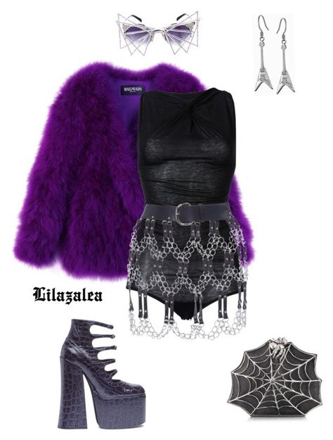 "Rockstar." by fashionoise ❤ liked on Polyvore featuring Balmain, MATERIAL MEMORIE, Humanoid, Zana Bayne, Marc Jacobs and Bernard Delettrez Purple Rockstar Outfit, Olivia Outfits, Rockstar Outfits, Peach Clothes, Zana Bayne, Rock Star Outfit, Korean Outfits Kpop, Stage Clothes, Purple Outfit