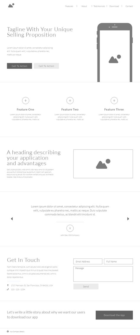 Landing Page Wireframe Template Website Wireframe Templates, Landing Page Wireframe, Wireframe Web, Website Layout Template, Webpage Design Layout, Ux Wireframe, Wireframe Template, Wireframe Website, Wireframe Design