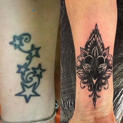 wrist cover u I've had this done and I'm absolutely love it . Cover Up Tattoos Before And After, Ankle Tattoo Cover Up, Tattoo Coverups, Arm Cover Up Tattoos, Tatuaje Cover Up, Tattoo Cover Up Ideas, Cover Up Ideas, Cover Up Tattoos For Women, Best Cover Up Tattoos