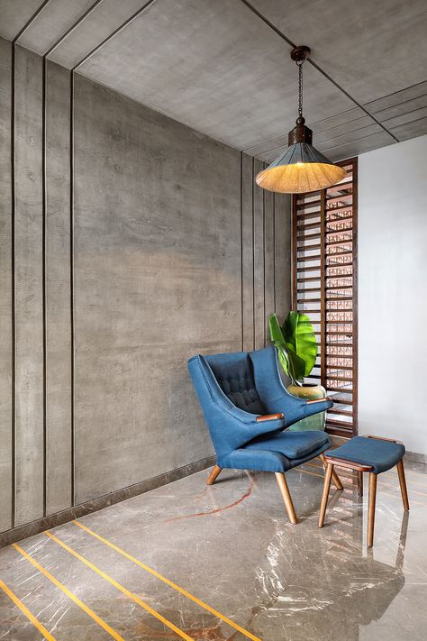 This Vadodara bungalow embraces a grey colour palette with jali work Dipen Gada, Jali Work, Ms Design, Exposed Ceilings, Concrete Interiors, Subtle Beauty, Studio Interior Design, Exposed Concrete, Studio Interior