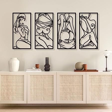 Amazon.com: 3 Pcs Modern Minimalist Wall Decor Abstract Line Art Wall Decor Woman Body Shape Art Print Decor Line Drawing Metal Wall Art for Living Room Bedroom Wall (Black) : Home & Kitchen Metal Bathroom Walls, Metal Bathroom, Metal Wall Sculpture, Minimalist Wall Decor, Metal Wall Art Decor, Design Del Prodotto, Bathroom Wall Decor, Bedroom Art, Modern Wall Decor