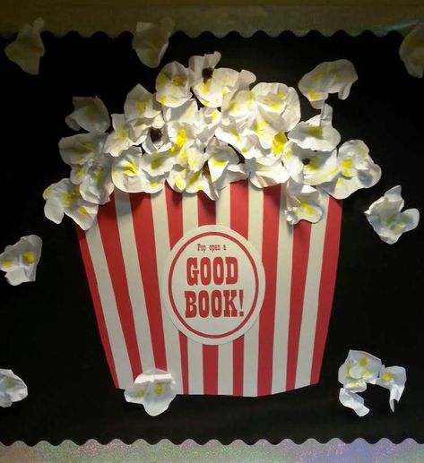 Pop Open A Good Book, Popcorn Theme, School Book Fair, Book Installation, Scholastic Book Fair, Middle School Libraries, Book Of Circus, Elementary School Library, Carnival Themed Party