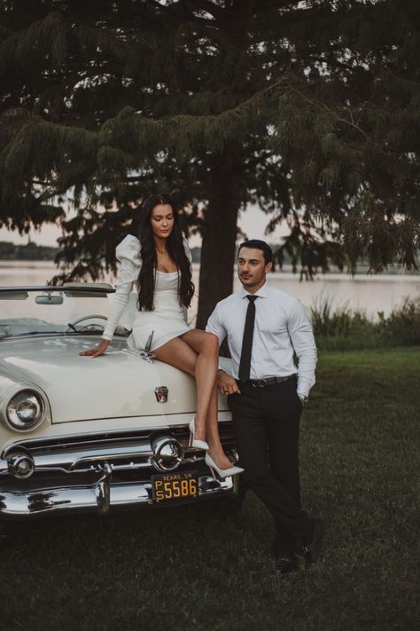 Vintage car engagement photoshoot