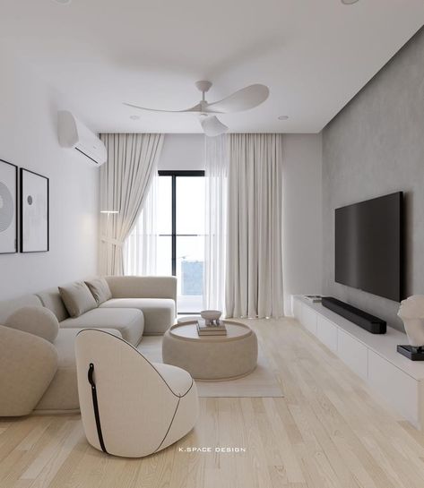 All White Living Room, Airy Living Room, Studio Apartment Living, Narrow Living Room, House Vibes, Small Living Room Design, Deco Studio, Washroom Design, Apartment Living Room Design