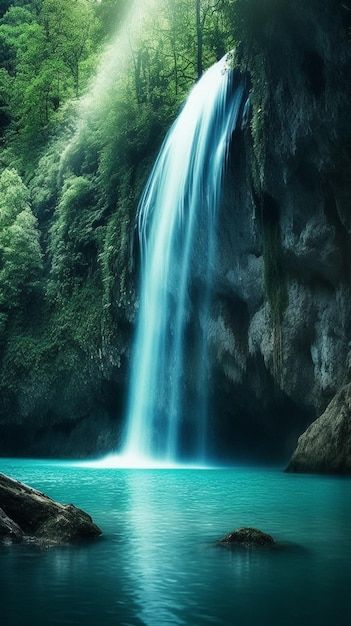 Cachoeira nos papéis de parede da flores... | Premium Photo #Freepik #photo #cachoeira #queda-agua #cai #cachoeiras Waterfall Lockscreen, Waterfall Wallpaper Hd, Nature Waterfall Wallpaper, Live Waterfall Wallpaper, Water Falls Wallpaper Hd, Otaku Meme, Bawah Air, Waterfall Photo, Cool Pencil Drawings