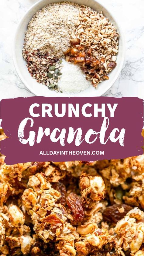 Granola Clusters Crunchy Granola Aesthetic, Oven Dishes Recipes, Chunky Granola Recipe, Granola Ideas, Simple Granola Recipe, Granola Clusters Recipe, Crunchy Granola Recipe, Chunky Granola, Granola Easy