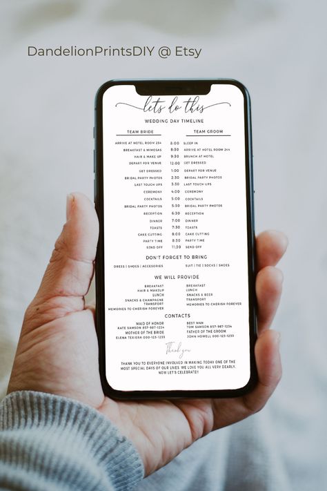 Bridal Party Timeline, Minimalist Wedding Party, Party Itinerary Template, Party Timeline, Wedding Itinerary Template, Party Itinerary, Timeline Wedding, Wedding Entourage, Timeline Template