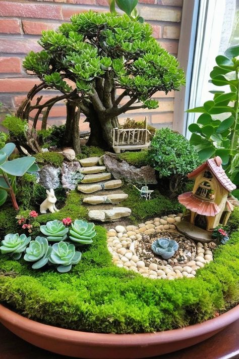 Dish Gardening Ideas, Fairy Garden Basket, Cactus Mini Garden, Indoor Fairy Garden Ideas Tabletop, Fairy Garden Ideas Indoor, Indoor Fairy Garden Ideas, Miniature Gardens Design Ideas, Dish Gardening, Dish Garden Ideas