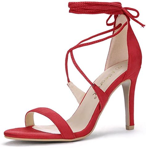 Red Strappy Heels, Tie Heels, Back To School Shoes, Christmas Concert, Strappy Stilettos, Womens Stilettos, Shoes Store, Super High Heels, Stiletto Sandals