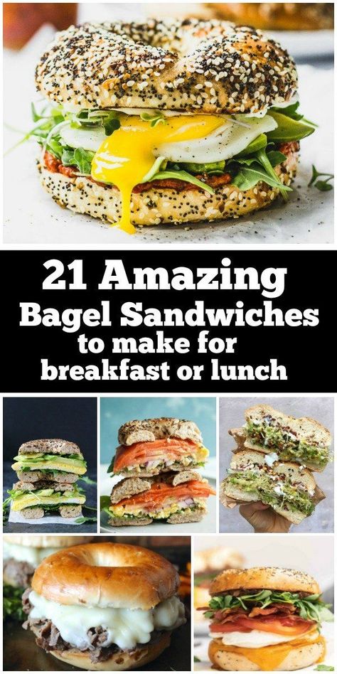 Lunch Bagel, Sandwich Lunch Ideas, Sesame Spinach, Bagel Sandwich Recipes, Healthy Bagel, Bagel Sandwiches, Recipe Sandwich, Bagel Breakfast, Everything Bagels