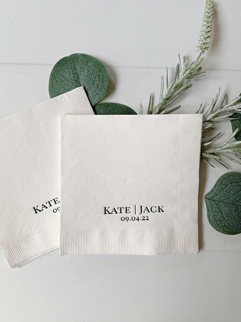 Personalized Wedding Cocktail Napkins - Etsy Modern Cocktail Wedding Receptions, Wedding Place Cards Zazzle, Wedding Cocktail Hour Details, Wedding Bar Details, Bar Napkins Wedding, Embossed Napkins Wedding, Bridal Shower Napkins Ideas, Personalized Wedding Touches, Napkin Wedding Ideas