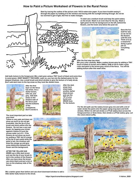 Watercolour Worksheet, How To Paint Landscapes, Beginning Watercolor Tutorials, Watercolor Worksheet, Perspective Composition, Watercolor Quotes, Picture Of Flowers, Paint A Picture, Sketches Drawing