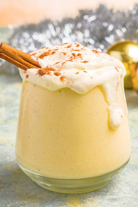 Rich and creamy Homemade Egg Nog is easy to make and perfect for enjoying during Christmas. Make this delicious drink with or without liquor but either way this homemade version is better than anything you can buy in a store. Homemade Egg Nog, Frozen Drink Recipes, Champagne Recipes Cocktails, Frozen Cocktail Recipes, Homemade Eggnog, Egg Nog, Delicious Drink Recipes, Festive Drinks, Cocktail Recipes Easy