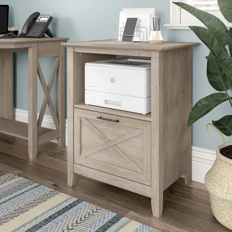 Buy Bush Furniture Key West Lateral File Cabinet with Shelf in Washed Gray at Walmart.com Practical Home Office, Home Office Remodel, Small Storage Cabinet, Small Printer, House Building Ideas, Narrow Cabinet, Office Storage Solutions, Daycare Business, Office File Cabinets