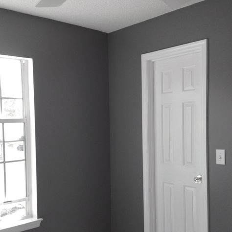 Done with painting...Color of my new home office... Seal Grey from Glidden color-matched to Behr paint at HD. Alternative Room Aesthetic, Home Office On A Budget, Office On A Budget, Kitchen Cupboards Paint, Ideas For Kitchen, Gray Wall, Behr Paint, Bedroom Wall Colors, Kitchen Paint Colors