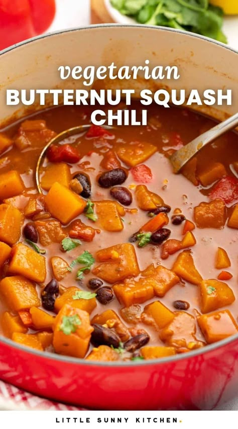 Vegetable Chilli Recipe, Butternut Squash Crockpot, Chicken Drumstick Recipes Crockpot, Butternut Squash Chili Recipe, Butternut Squash Chilli, Cinnabon Copycat, Lentil Chili Recipe, Vegetarian Chili Crock Pot, Butternut Squash Vegan