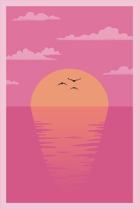 A vector sunset #vector #illustration #sunset #minimalistic #pink #design  #poster Illustration Art Beach, Sunset Vector Illustration, Sunset Vector, Beach Illustration, Architecture Tattoo, Pink Sunset, Sunset Art, Art Beach, Landscape Illustration