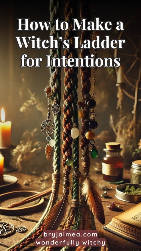 A witch’s ladder is a powerful tool for setting intentions and manifesting desires. This guide teaches you how to make your own, using materials like yarn, feathers, beads, and other natural elements. By tying knots and adding charms, each step focuses your energy and intention, creating a tangible representation of your magical work. Whether for protection, prosperity, or self-love, crafting a witch’s ladder allows you to blend creativity with spirituality, enhancing your practice. Uses For Crystals, Witches Ladder Spell, Diy Protection Charm, Witch Bottles Recipes, Witchcraft Diy Crafts, Witch Bells Diy Ideas, Witches Bells Diy, Witchy Craft Ideas, How To Make Charms