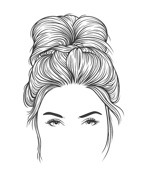 Bun Hairstyle Sketch, Hair For Illustration, Hairstyles Illustration Fashion, Drawing Hair Bun, How To Draw A Messy Bun, Hairstyles Illustration Sketches, Sketches Of Hair, Messy Bun Sketch, Messy Bun Drawing Reference