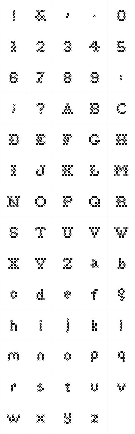 Cross Stitch Basic is a free, open-source font that allows you to easily create cross stitch patterns. It includes all the letters, numbers, and symbols you need to create your own unique#gothicfonts #darkdesign #typographyinspo #vintagevibes #spookyfonts Ampersand Cross Stitch, Cross Stitch Drawing, Basic Cross Stitch Pattern, Cross Stitch Name Tags, Cross Stitch Ampersand, Cross Stitch Initials, Typographic Ornaments, Cross Stitch Lettering, Cross Stitch Monogram Patterns