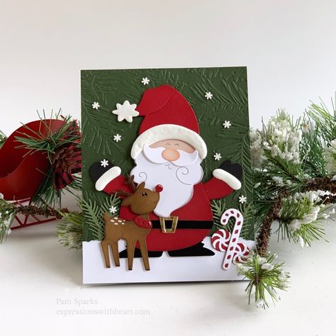 Stampin Up Dear Santa, Spellbinders Dancing Santa, Lawn Fawn Simply Celebrate Santa, Santa’s Delivery Stampin Up Cards, Christmas Hugs, Simon Says Stamp Santas Helpers, Funny Family Christmas Cards, Stampendous Cards, Pet Christmas Cards