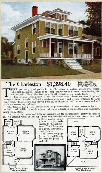 The Charleston, a four square from 1916 Charleston House Plans, Vintage Floorplans, Accent Window, Square Floor Plans, Sears Homes, Sears Kit Homes, Four Square Homes, American Foursquare, Vintage Floor Plans