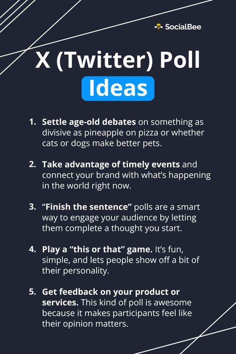 Want to get your audience talking? Interactive polls are a simple yet powerful way to engage them and learn more about their preferences. These are some X (Twitter) poll ideas to help you get started: https://socialbee.com/blog/interactive-polls-twitter/ Twitter Polls, Twitter Games, Social Media Content Calendar, Social Media Analytics, X Twitter, Google Business, Future Trends, Content Calendars, Social Media Engagement