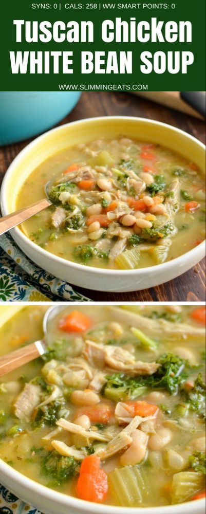 Weight Watchers Chicken Chili, Chicken And White Bean Soup, Weight Watchers Chili, White Bean Soup Recipes, Weight Watchers Soup, Weight Watchers Chicken, Weight Watchers Soup Recipes, Bean Soup Recipes, Tuscan Chicken