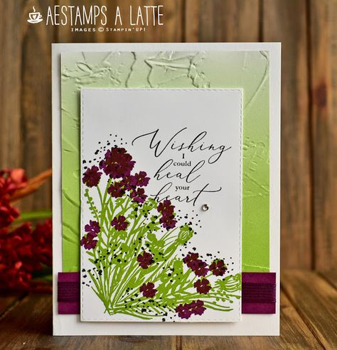 AESTAMPS A LATTE: Corner Bouquet Stampin Up 2020 2021, Heal Your Heart, Hand Made Greeting Cards, Heart Stamp, Making Greeting Cards, Striped Ribbon, Stamping Up Cards, Embossing Folders, Card Sketches