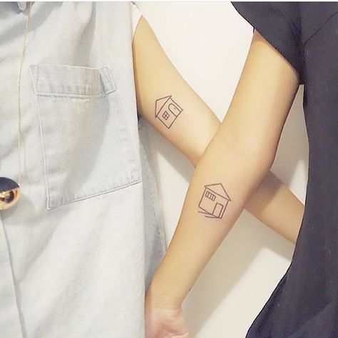 Sorta match'y house tattoos on the heal side of things k #tattoo #tattoos…                                                                                                                                                                                 More House Tattoos, Bro Tattoos, K Tattoo, Home Minimalist, Tasteful Tattoos, B Tattoo, Toronto Fashion, Home Tattoo, Time Tattoos