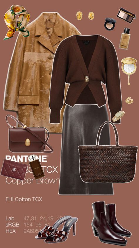 Dark brown fall outfit with leather skirt and caramel leather coat and brown Bottega bag with leather pointed ankle boots  #ootd #tenue  #trendyoutfit #fashioninspo #fashionoutfits #fashionoutfits2024  #trends2024 #trends2024outfit #outfitinspo #styleinspo #outfitideas  #caramelcoatoutfit #leatherautumnoutfit #leathercoatoutfit #leatherskirtoutfit #anklebootsandskirtoutfit #darkchocolateoutfit #darkchocolatebagoutfit #brownfalloutfit Caramel Coat Outfit, Brown Boots Outfit Ankle, Outfit With Leather Skirt, Leather Coat Outfit, Ankle Boots Outfit, Boots Ootd, Brown Boots Outfit, Chocolate Brown Boots, Bottega Bag