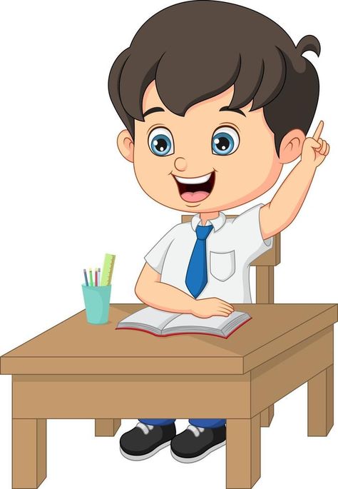 Cute little boy sitting on the desk with raising his finger pointing up Children's Day Chart, Cartoons Reading Books, Ice Drawing, Student Clipart, Reading Cartoon, Mom Drawing, Clipart Boy, Vector Landscape, Learn Animation