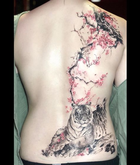 MadlineTATTOO_Shu trên Instagram: “Tiger and Cherry blossom in Chinese traditional ink wash style. #Chinese #chineseart #chinesetradition #chinesetattoo #chineseink…” Holy Tattoos, Cherry Blossom Tattoos, Tattoos Inspo, Chinese Tattoo, Traditional Ink, Blossom Tattoo, Cherry Blossom Tattoo, Chinese Ink, Ink Wash