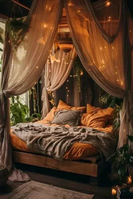 Spring Room Ideas, Fantasy Bedroom Ideas, Dream Bedroom Inspiration, Boho Bedroom Design, Bedroom Ambiance, Bedroom Decor Cozy, Cozy Room Decor, Boho Bedroom Decor, Dreamy Bedrooms