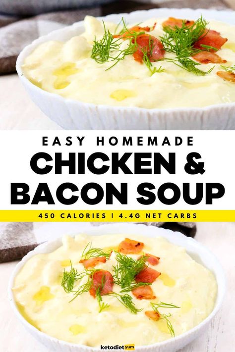 Keto Chicken Bacon Soup Chicken Bacon Soup, Keto Chicken Bacon, Bacon Soup Recipes, Chicken Bacon Alfredo, Caveman Diet Recipes, Chicken Crispy, Bacon Soup, Keto Soup, Low Carb Soup