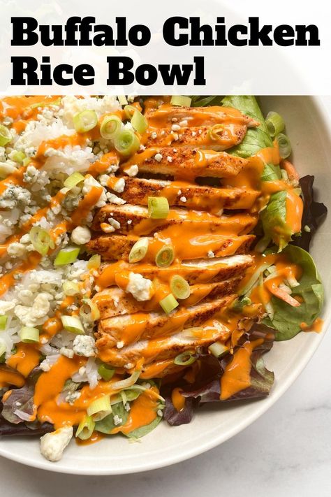 Buffalo Chicken Rice Bowl Buffalo Chicken Rice Bowl, Buffalo Chicken Rice, Chicken Bowls Healthy, Frozen Banana Recipes, Blue Cheese Chicken, Buffalo Chicken Tenders, Chicken Rice Bowl, Buffalo Recipe, Seared Chicken Breast